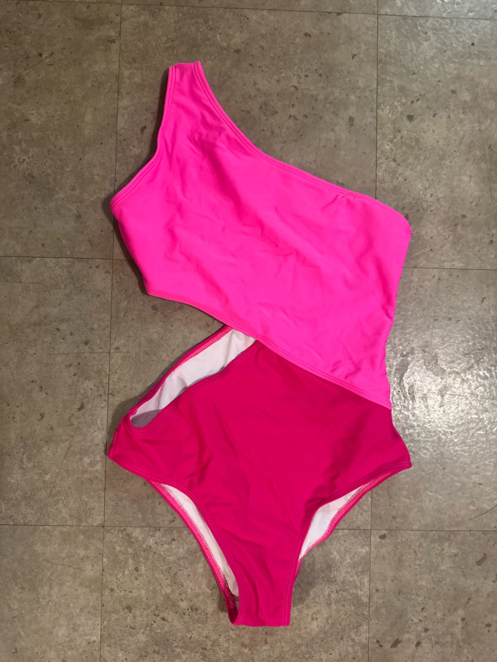 SHEIN Neon and Hot Pink One-Shoulder Cutout Swimsuit